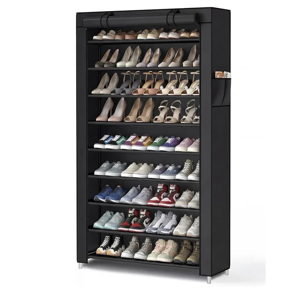 10-Tier Shoe Rack with Cover Large Capacity 40-50 Pairs Space Saving Organizer